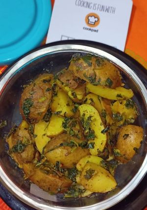 A picture of Methi with baby potato dry veg.