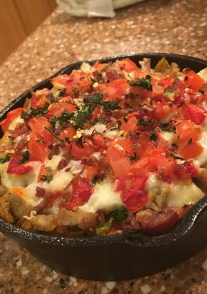 A picture of Skillet Meat lovers Pizza for one.