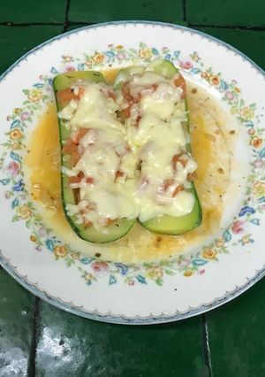 Una foto de Calabacitas gratinadas con camarones