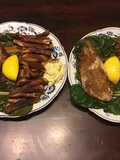 California Farm Petrale Sole, french fries on steamed fresh chard