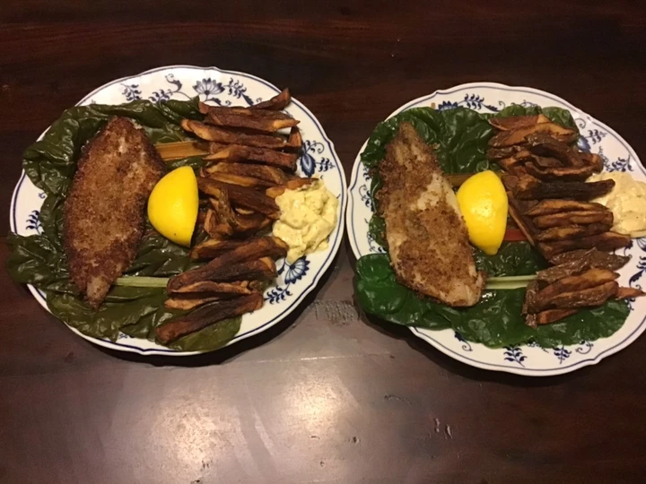 Easy Way Make California Farm Petrale Sole, french fries on steamed fresh chard the  Makes Drooling Delicious