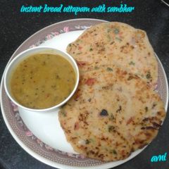 A picture of Instant bread uttapam with sambhar.