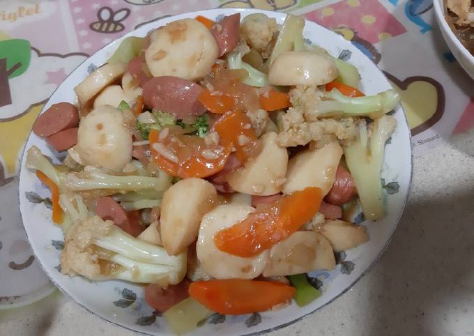 Resep Capcay tumis baso ikan + sosis simpel Anti Gagal