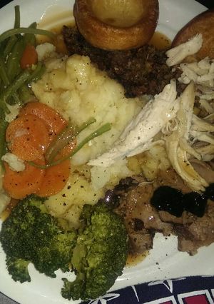 A picture of Lamb roast dinner.