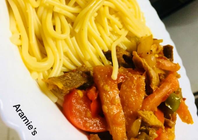 How to Prepare Super Quick Homemade Pasta with beef stir fry