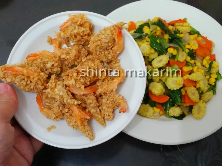 Langkah Mudah untuk Membikin Resep Udang goreng oatmeal dan tumis sayuran yang  Bikin Ketagihan Anti Ribet, Menggugah Selera