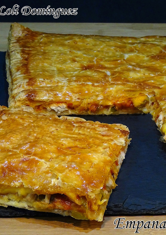 Una foto de Empanada de pollo con masa de hojaldre, receta súper fácil