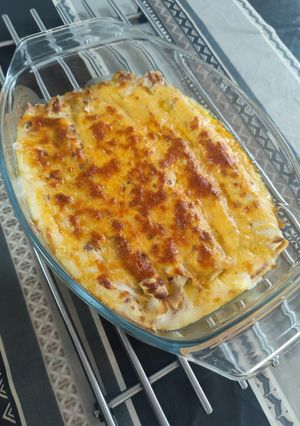Une photo de Gratin de crêpes jambon et fromage