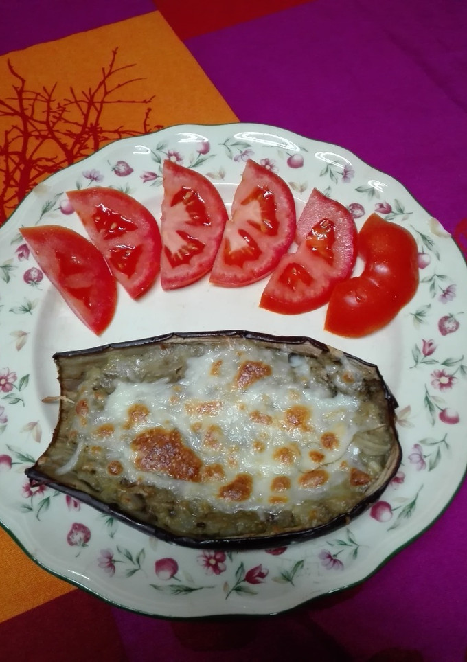 Una foto de Berenjenas rellenas. Receta apta para vegetarianos