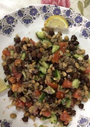 A picture of Black chana with soyabean salad.