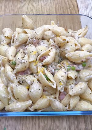 A picture of Pea and pancetta pasta.