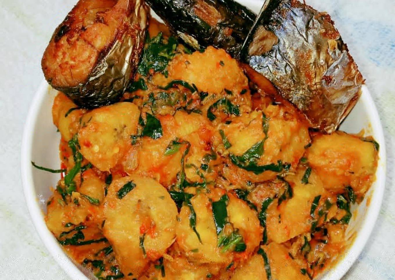 Plantain pottage & fried fish