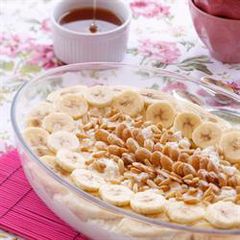 A picture of Milk pudding with ashta cream and bananas - layali lubnan.