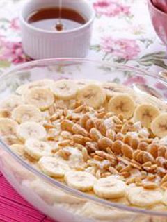 A picture of Milk pudding with ashta cream and bananas - layali lubnan.