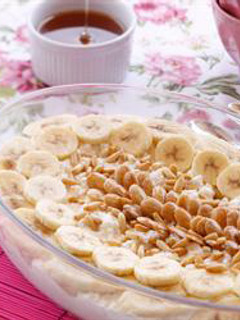 A picture of Milk pudding with ashta cream and bananas - layali lubnan.