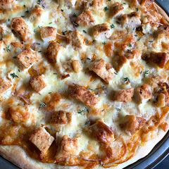 A picture of Pizza made with Pureed Pumpkin.