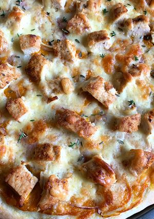 A picture of Pizza made with Pureed Pumpkin.