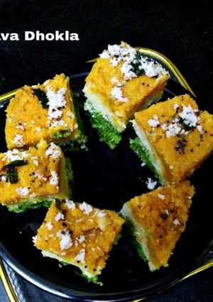 A picture of Tricolor Rava Dhokla.