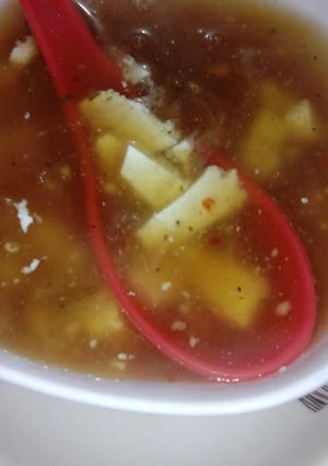 A picture of Hot and sour paneer soup.