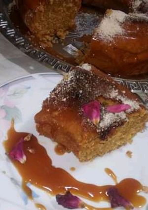 صورة لوصفة كيكة فلو كراميل بنين وخفيف امممم 😋🤤