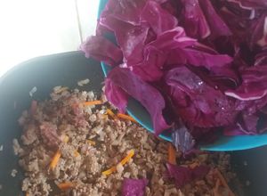 Una foto de Guiso de Col morado con carne vegetariano o vegano