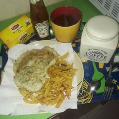 A picture of Fried potatoes and fried egg#0812kano.