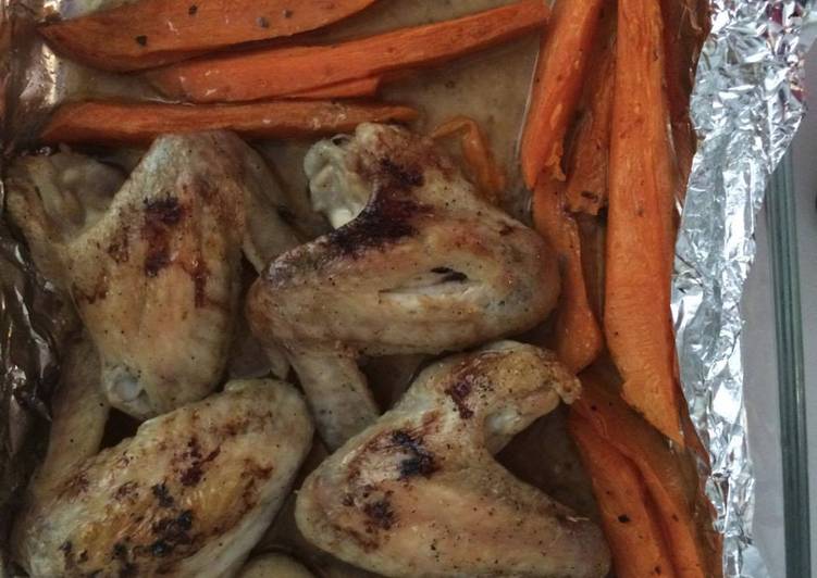 البطاطا الحلوة واجنحة الدجاج النيجيرية في الفرن للدايت😋😋