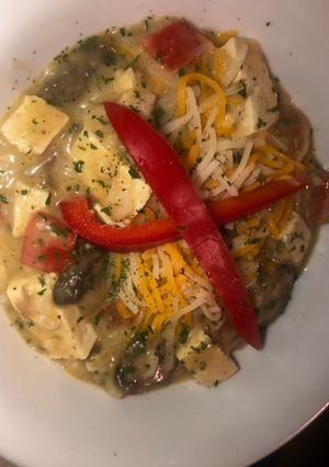 A picture of Cheesy chicken and rice with tofu & veggies EASY.