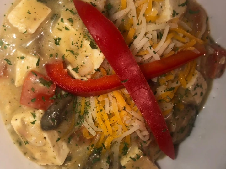 Easy Way Prepare Cheesy chicken and rice with tofu & veggies EASY the Can Spoil the Tongue Tasty