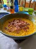 Risotto con zucca porro e speck croccante