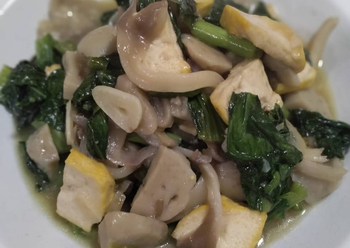 Tumis campur sederhana (tahu pakcoy jamur baso buncis)