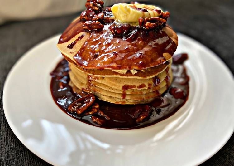 Pancakes and Strawberry Chocolate Pecan syrup