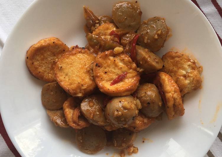 Resep Tumis bakso tofu pedas asam manis Lezat