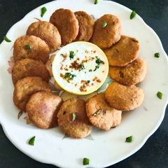 A picture of Super healthy rajgira flour potato sabudanaPowder farali tasty cutlet with masala curd.