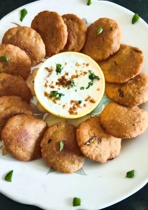 A picture of Super healthy rajgira flour potato sabudanaPowder farali tasty cutlet with masala curd.