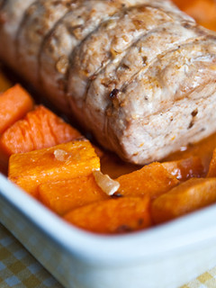 Una foto de Lomo a el horno con calabaza