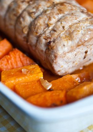 Una foto de Lomo a el horno con calabaza