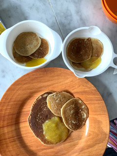 Foto resep Snack mpasi 8 bulan.Banana Chesee Mini Pancake with Orange jam 🥞🍊