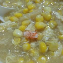 Fresh Shrimp Corn Fish Maw Soup 鮮蝦粟米魚肚羹 A picture of Fresh Shrimp Corn Fish Maw Soup 鮮蝦粟米魚肚羹.