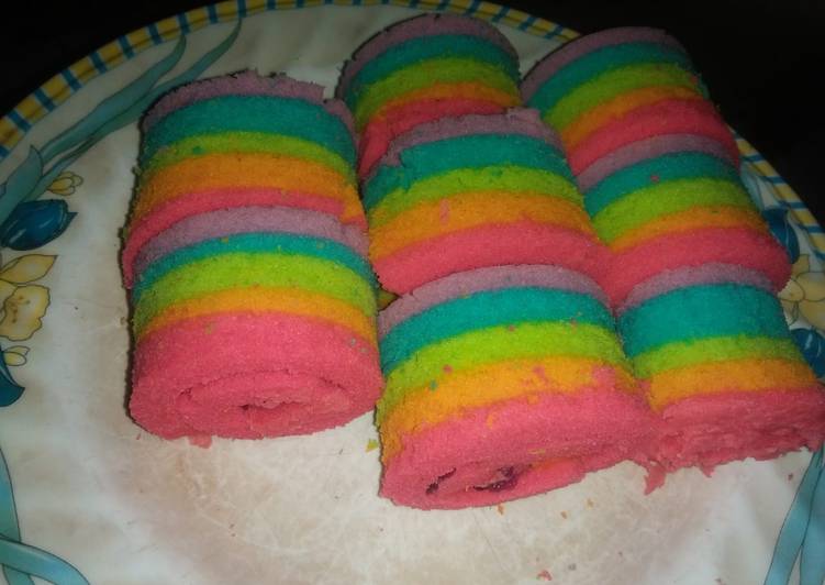Cara Gampang Membuat Rainbow roll cake, Sempurna