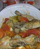 Pollo al horno con verduras y champiñones