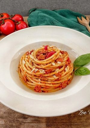 Φωτογραφία της συνταγής Amatriciana η απόλυτη μακαρονάδα με ζυμαρικά Bucatini 🍝
