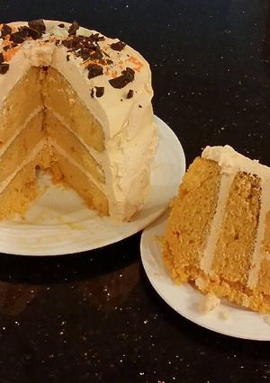 A picture of Orange Layer Cake with Orange / Vanilla Whipped Cream Filling and Frosting.