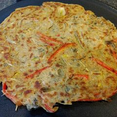 A picture of Spring blossom and veggie pancake.
