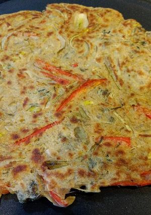 A picture of Spring blossom and veggie pancake.