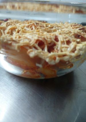 A picture of Tangy and spicy pasta baked dish (Jain/regular).