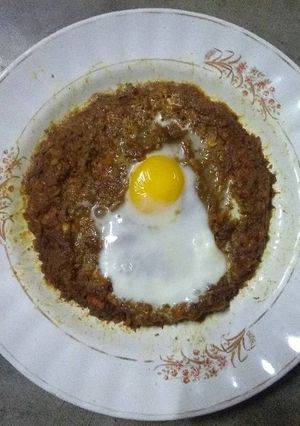 A picture of Soya keema with poached egg.
