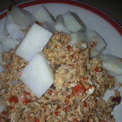 A picture of Yam with egg sauce.