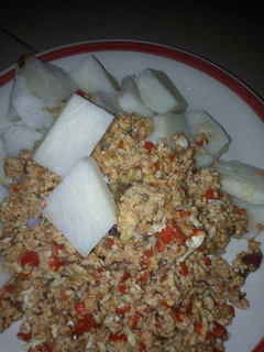 A picture of Yam with egg sauce.