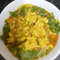 A picture of Tofu or soya milk paneer bhurjee.